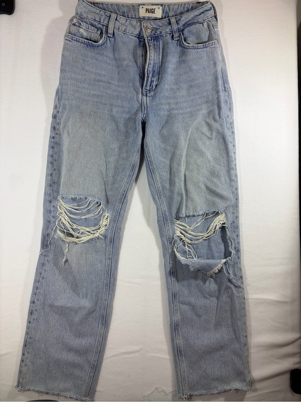 PAIGE Light Blue Distressed Straight Jeans